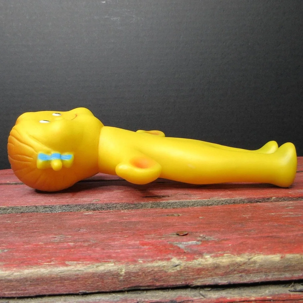Vintage Ledraplastic Ledra Yellow Smiley Face Girl Doll Rubber Squeak Toy 8